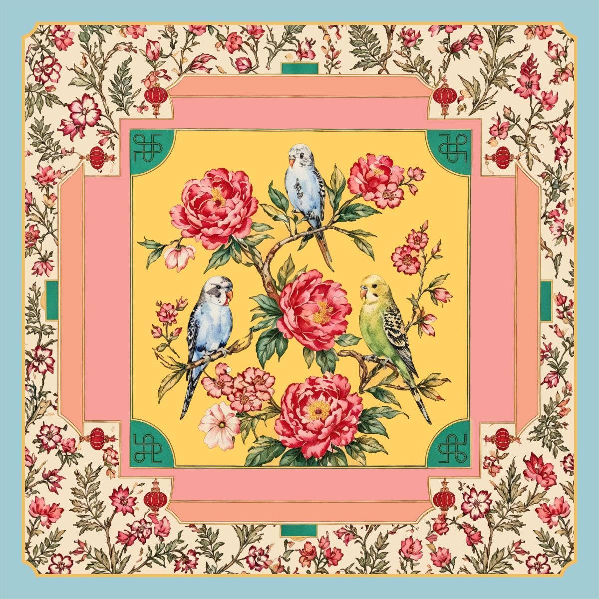 anbfashion - Mahjong Print Square Scarf WLQS-594: LBL