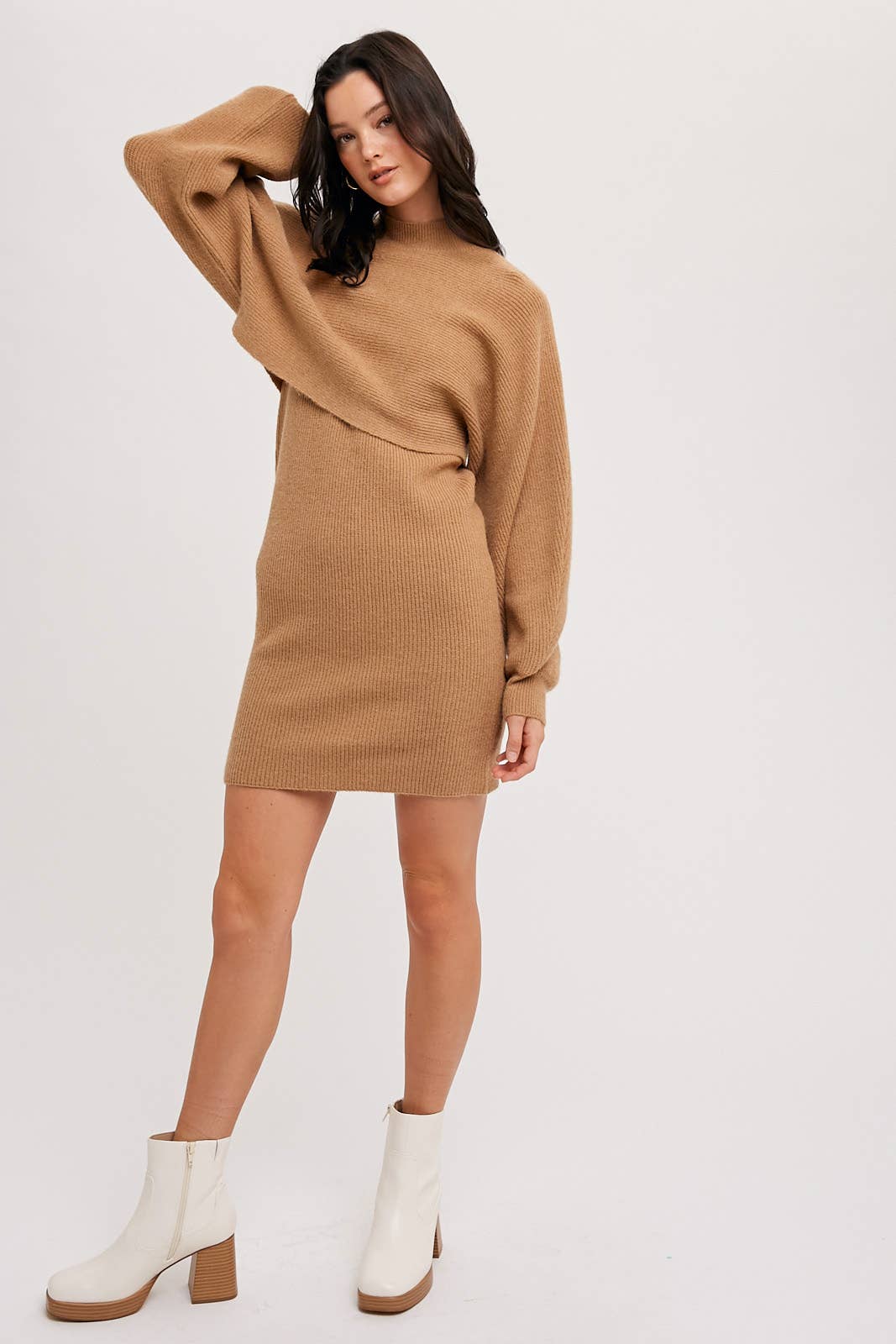 Bluivy - CROP TOP AND SLEEVELESS SWEATER DRESS SET: TOAST / S