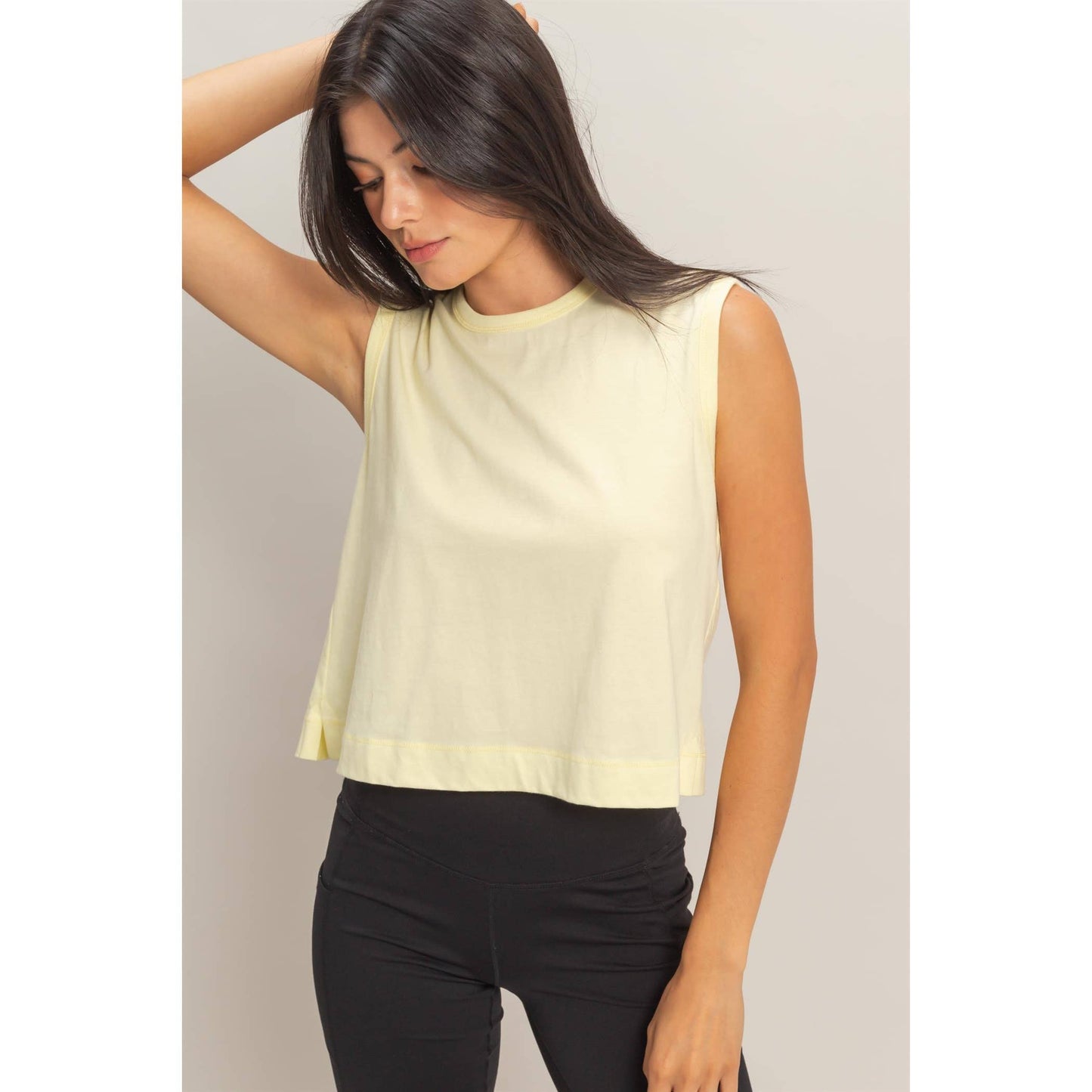Double Zero - Sleeveless Crew Neck Top With Back Pleats: SOFT PINK