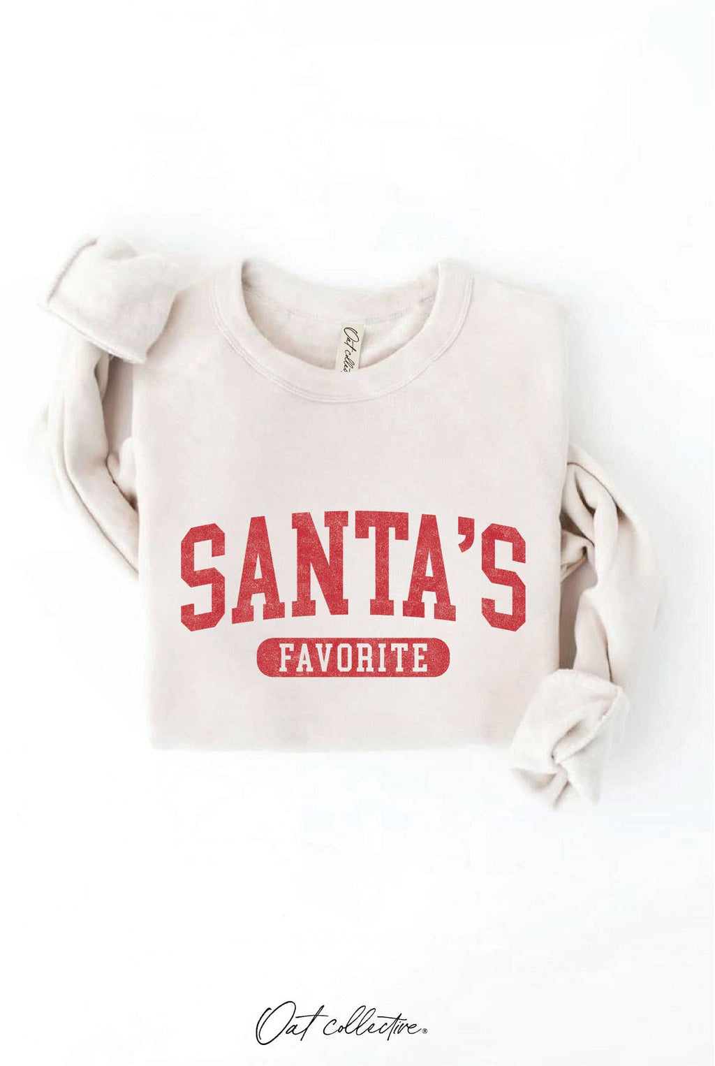 OAT COLLECTIVE - SANTA'S FAVORITE Graphic Sweatshirt: VINTAGE WHITE LONG SLEEVE / M