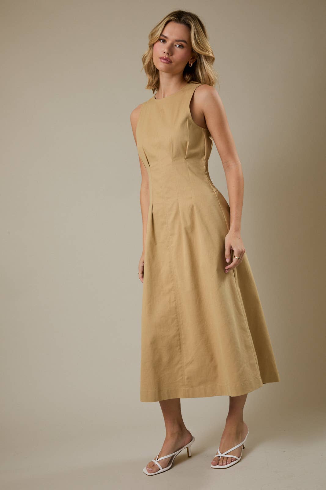 Sunday Edition - SLEEVELESS MIDI PLEATED STRETCH TWILL DRESS: MINT