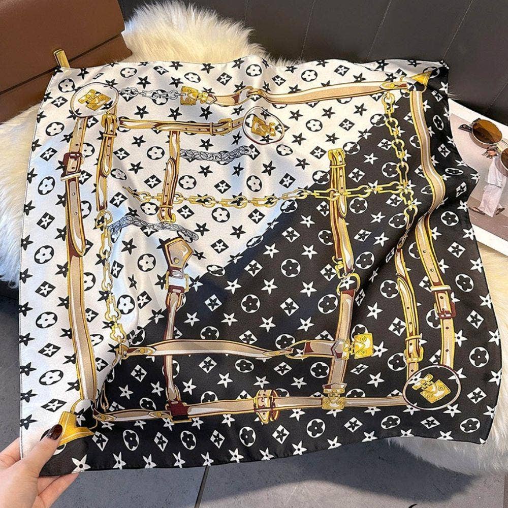 Monogram Chain Print Silky Square Bandana Neck Scarf AS-799: TP