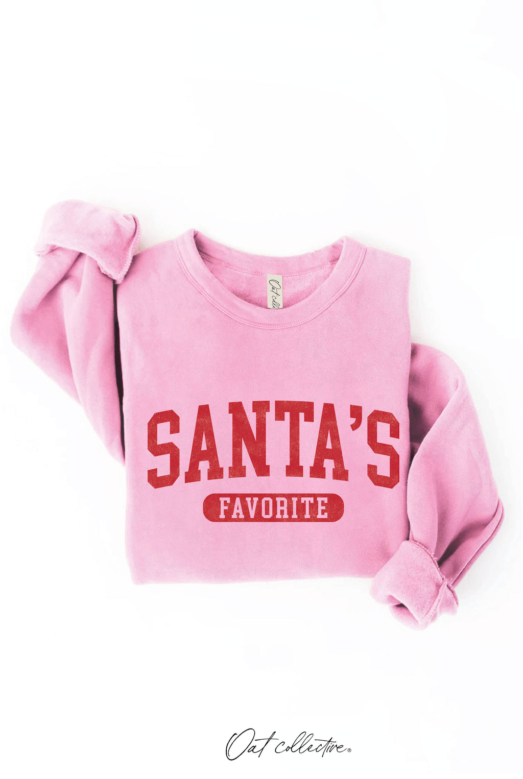 OAT COLLECTIVE - SANTA'S FAVORITE Graphic Sweatshirt: CRANBERRY HEATHER / XL