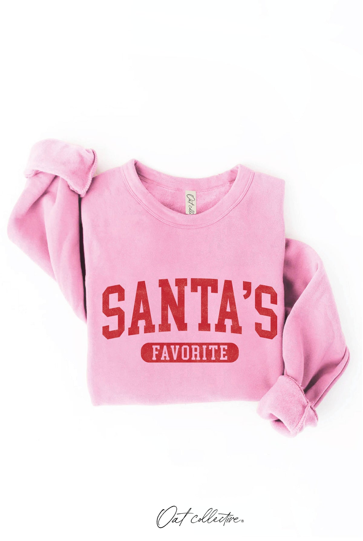 OAT COLLECTIVE - SANTA'S FAVORITE Graphic Sweatshirt: CRANBERRY HEATHER / S
