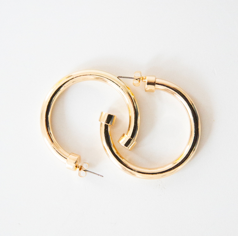 Hoo Hoops - Hypoallergenic Medium Acrylic Hoop Earrings - Gold