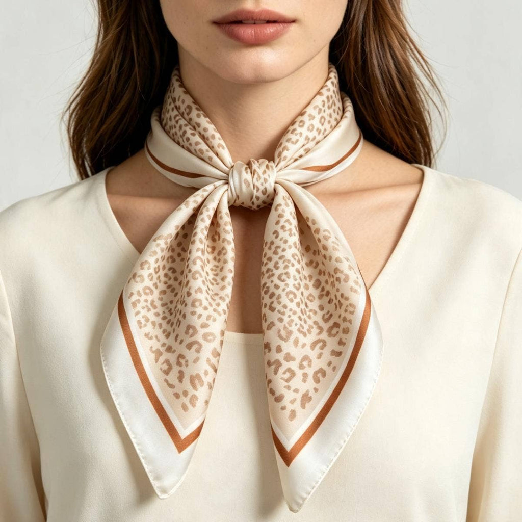 anbfashion - Leopard Silky Bandana Square Neck Scarf LVSC-338: WT
