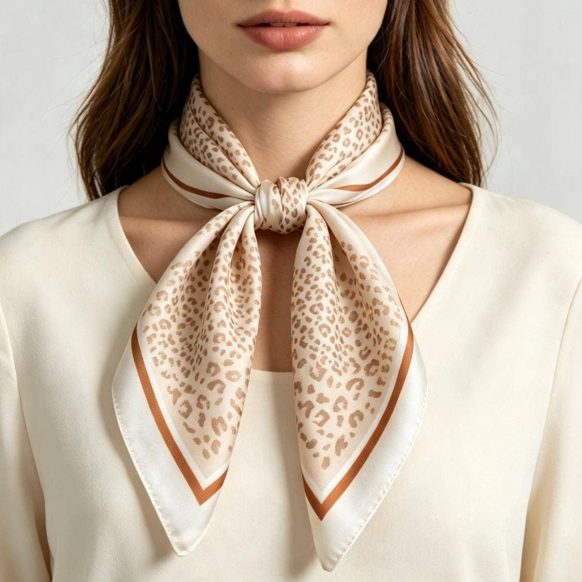 anbfashion - Leopard Silky Bandana Square Neck Scarf LVSC-338: WT