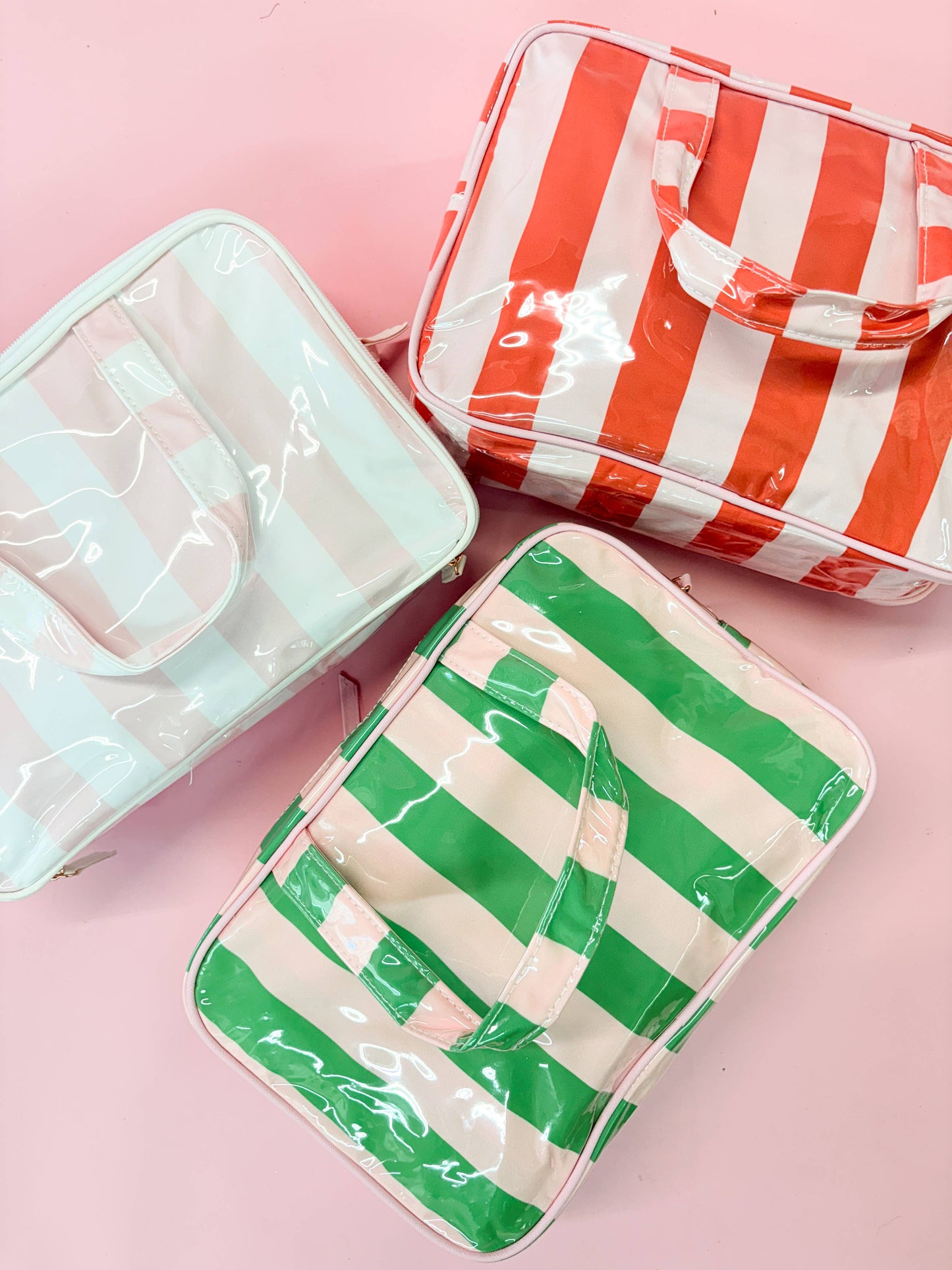 Pip & Co. - Gloss & Go - Colorful Stripe Wipeable Travel Cosmetic Case: Pink/Green
