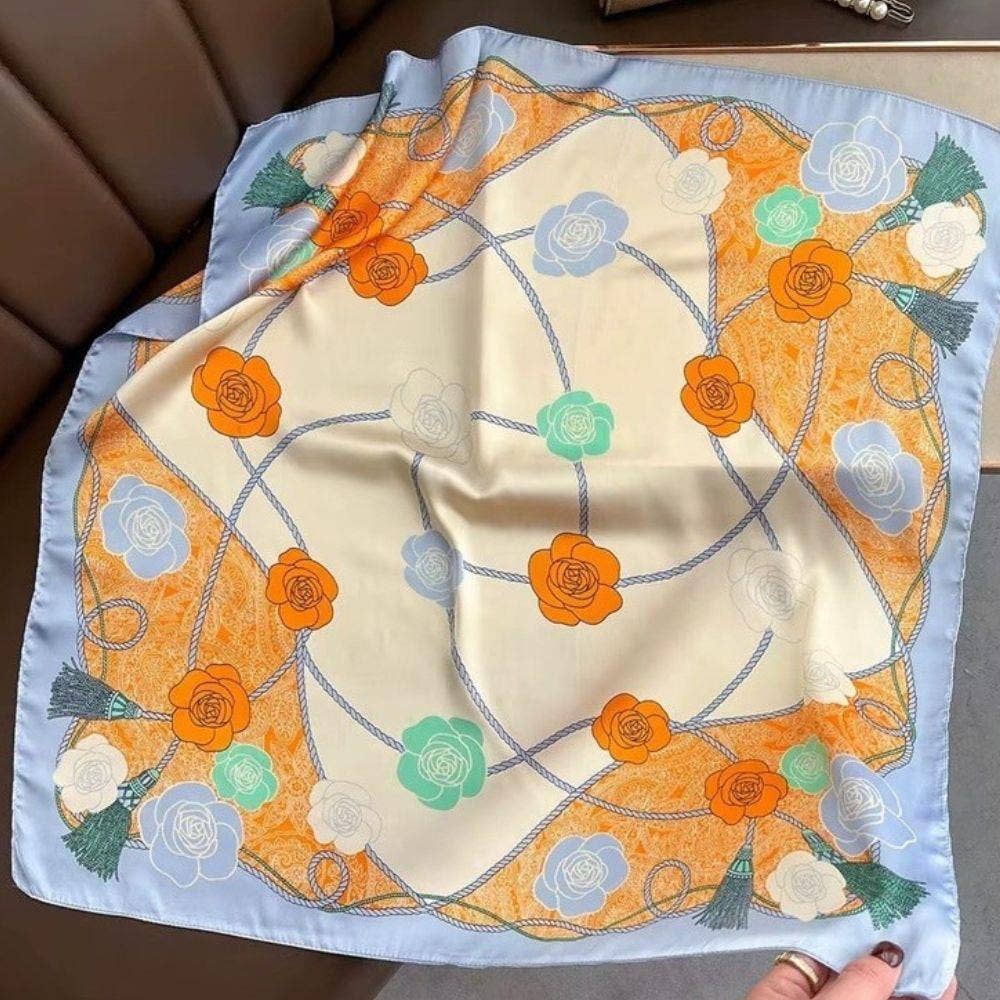 Flower Chain Print Silky Square Bandana Neck Scarf AS-817: OR