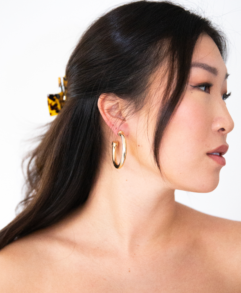 Hoo Hoops - Hypoallergenic Medium Acrylic Hoop Earrings - Gold