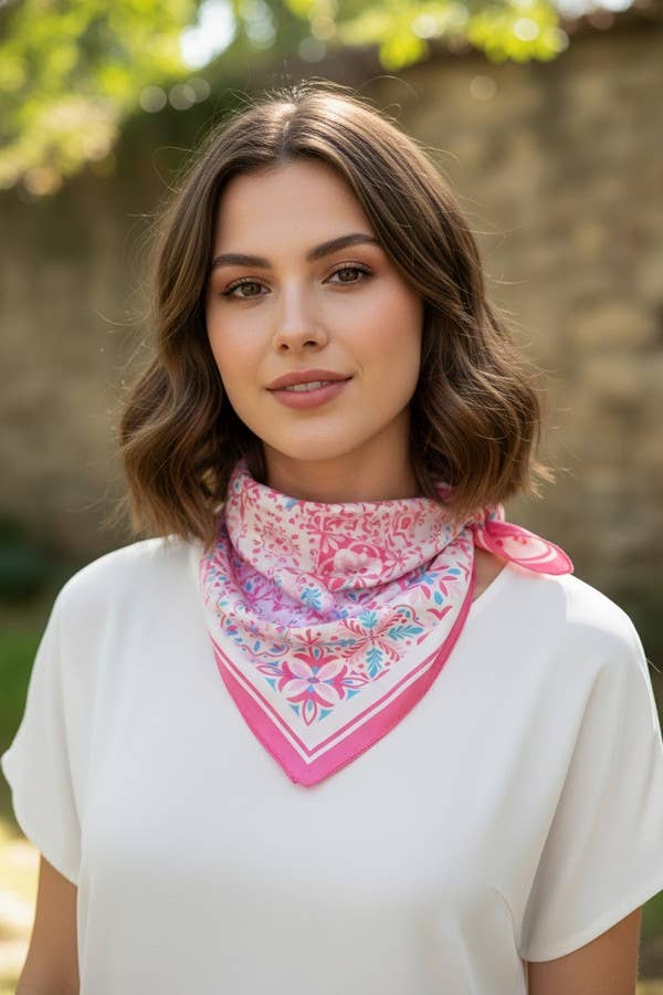 anbfashion - Garden Tile Mosaic Print Bandana BB0133: Pink