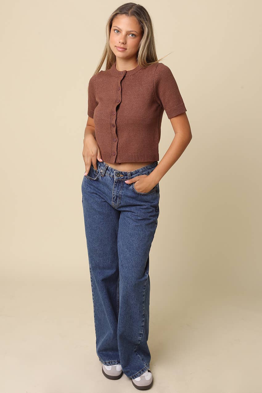 Olivaceous Leia Short Sleeve Knit Top IN Orange