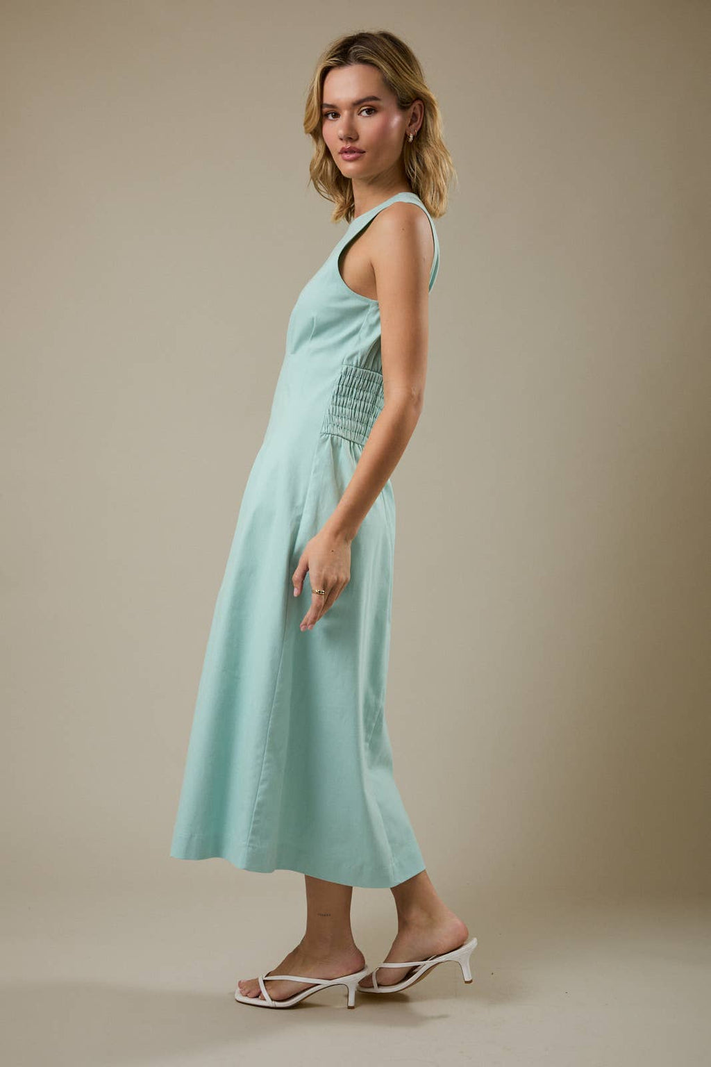 Sunday Edition - SLEEVELESS MIDI PLEATED STRETCH TWILL DRESS: MINT
