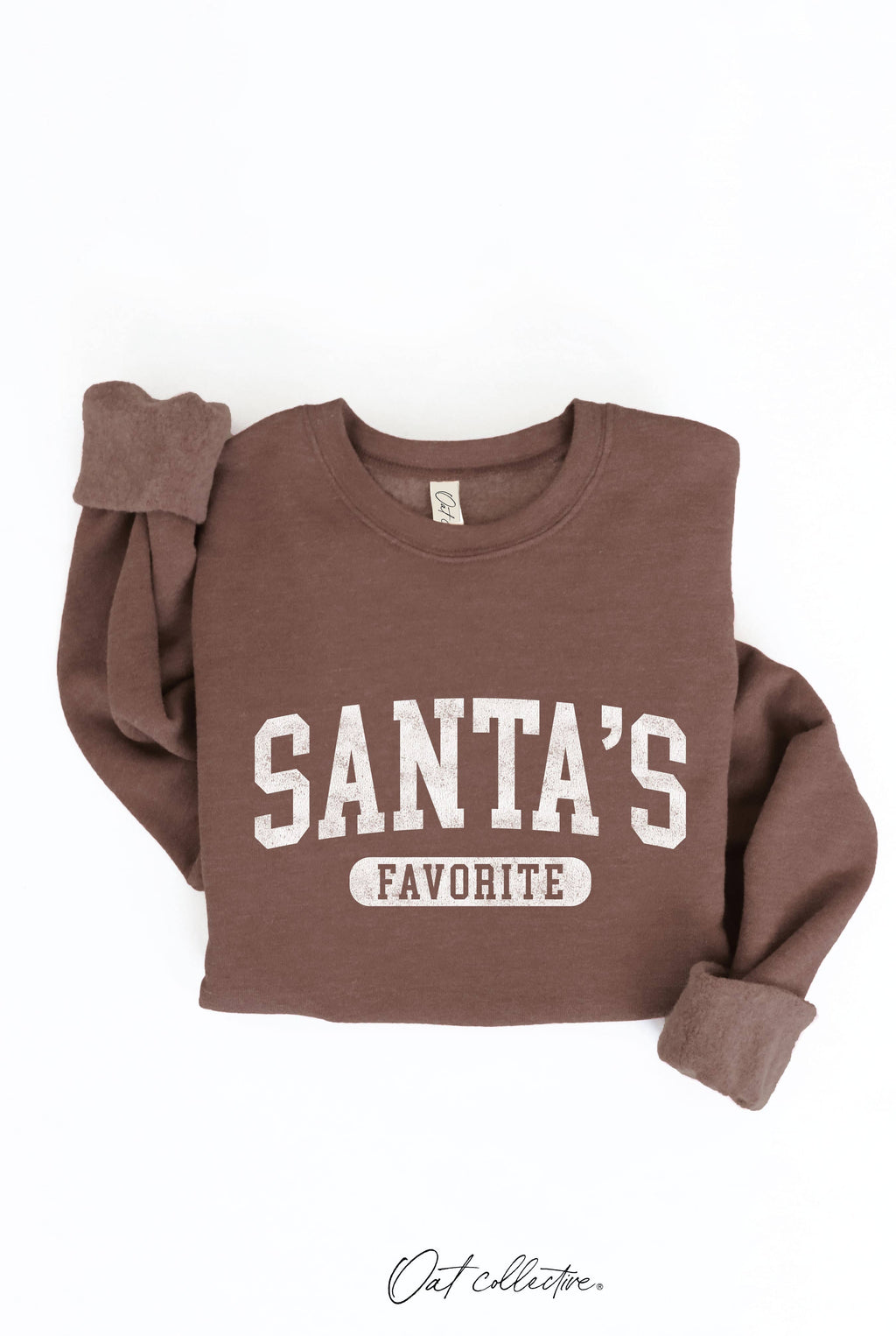OAT COLLECTIVE - SANTA'S FAVORITE Graphic Sweatshirt: VINTAGE WHITE LONG SLEEVE / M