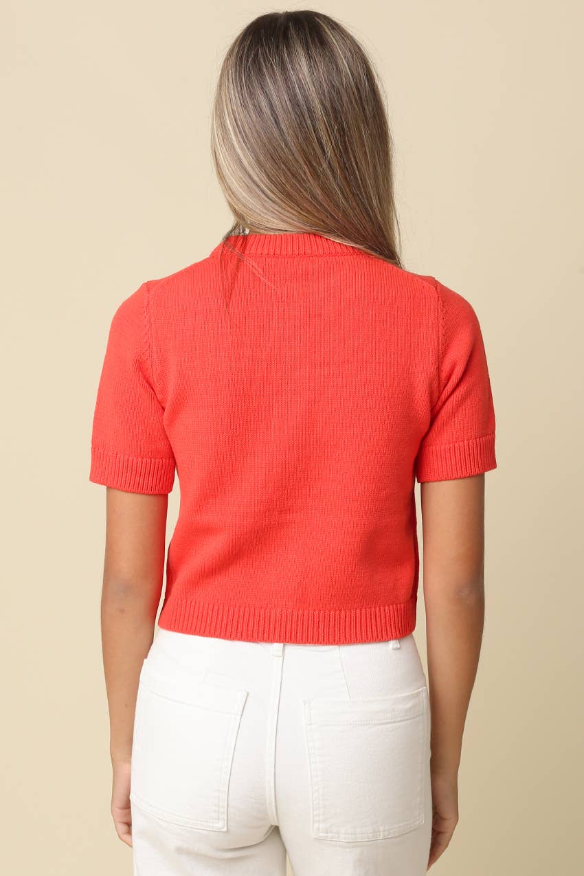 Olivaceous Leia Short Sleeve Knit Top IN Orange