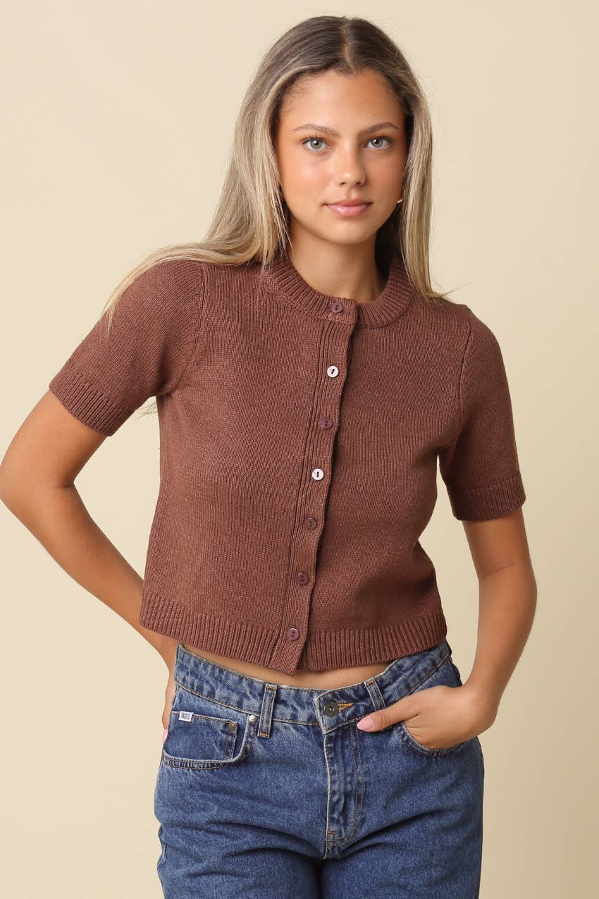 Olivaceous Leia Short Sleeve Knit Top IN Orange