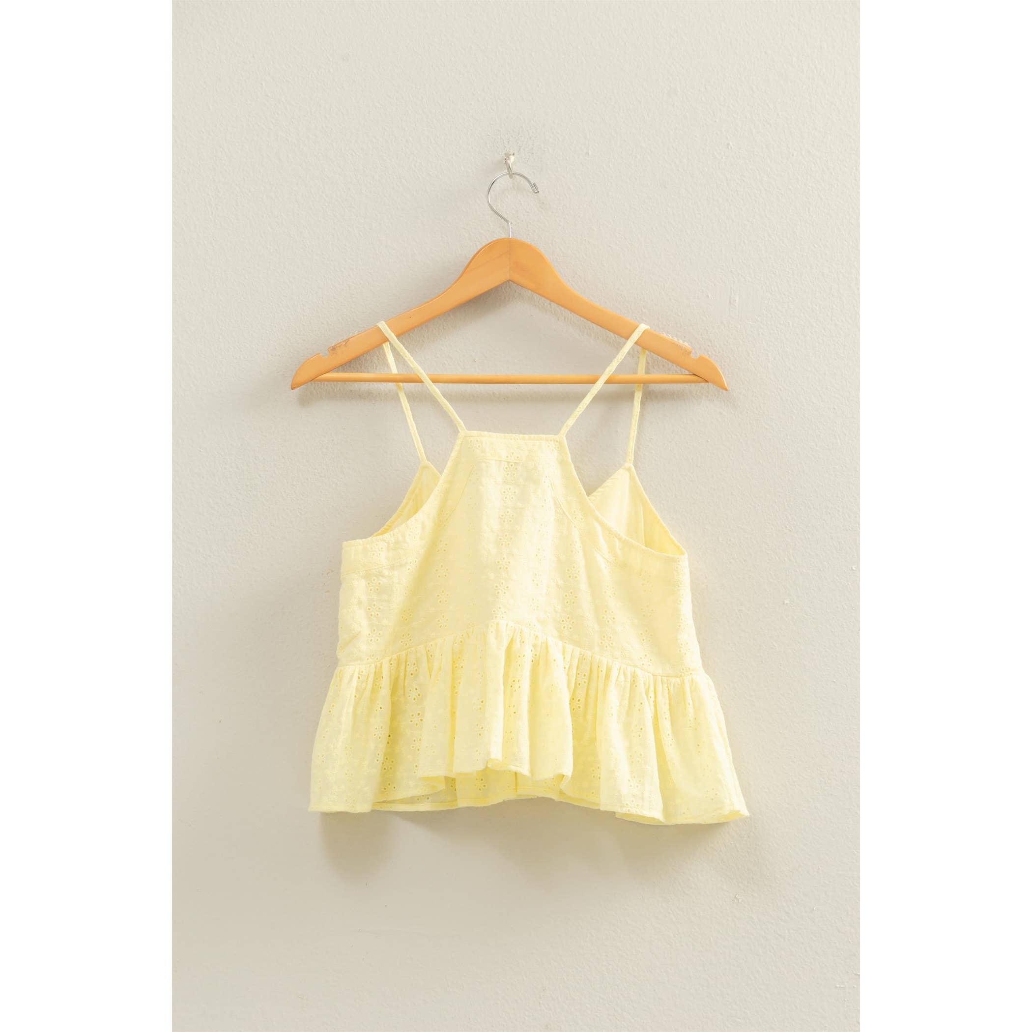 Double Zero - Eyelet Button Detail Peplum Top: RED