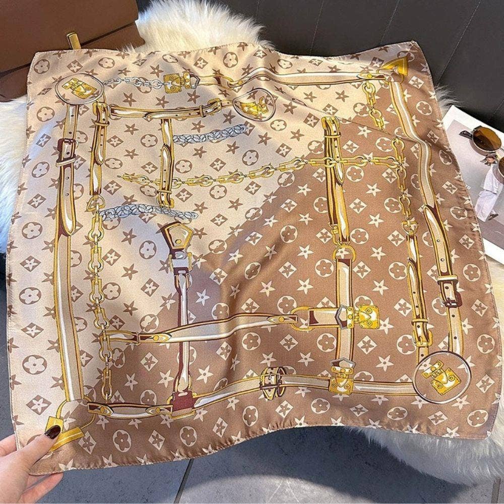 Monogram Chain Print Silky Square Bandana Neck Scarf AS-799: TP