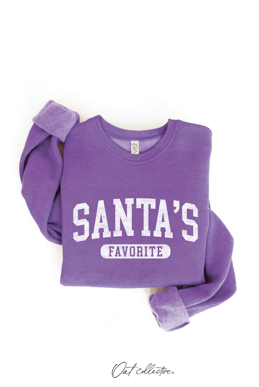 OAT COLLECTIVE - SANTA'S FAVORITE Graphic Sweatshirt: CRANBERRY HEATHER / L