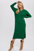 Bluivy - BUTTON FRONT MIDI SWEATER DRESS: FOREST / M