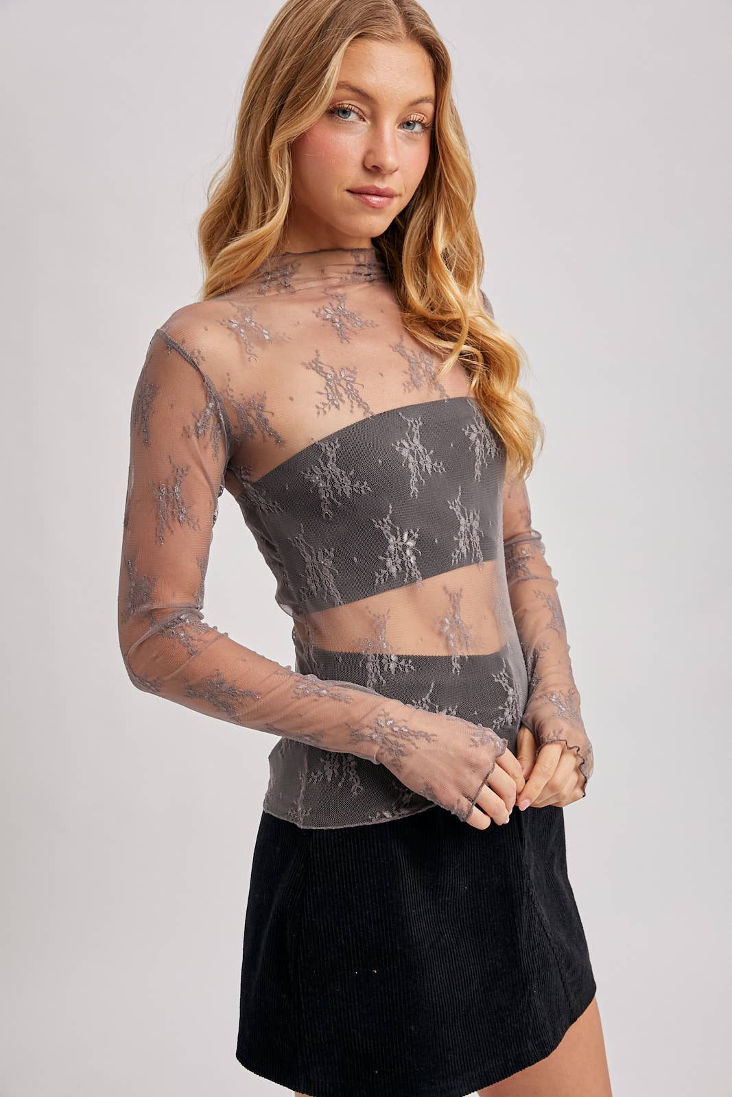 Bluivy - FLORAL EMBROIDERY LACE MESH LAYERING TOP: IVORY
