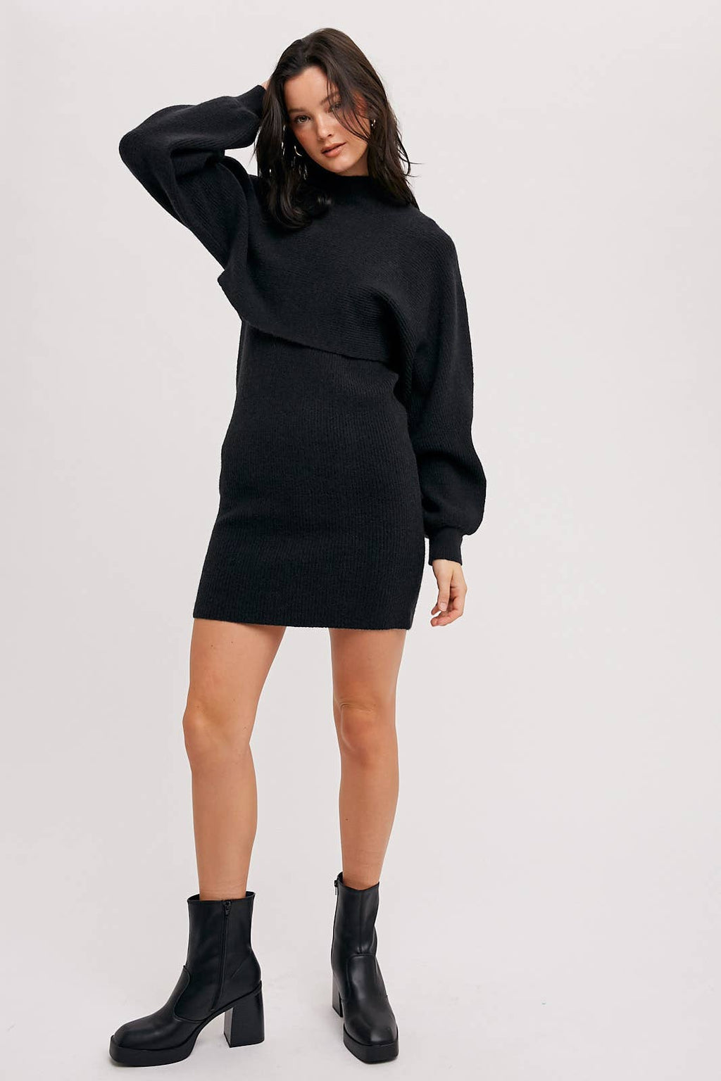 Bluivy - CROP TOP AND SLEEVELESS SWEATER DRESS SET: TOAST / S