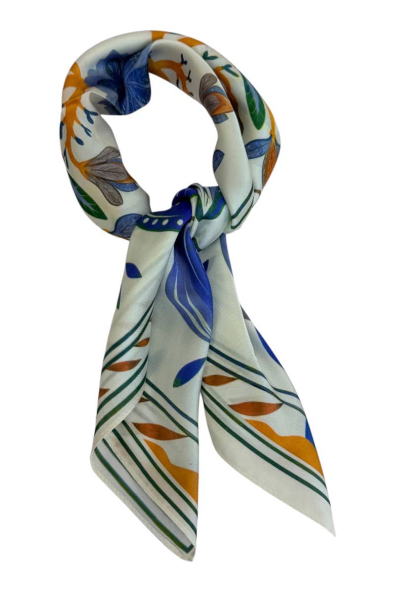 anbfashion - SYMMETRICAL BOTANICAL FLORAL SILKY SQUARE SCARF ICS1100: BLACK