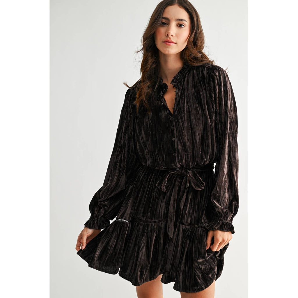 Camellia - VELVET LONG SLEEVE MINI DRESS