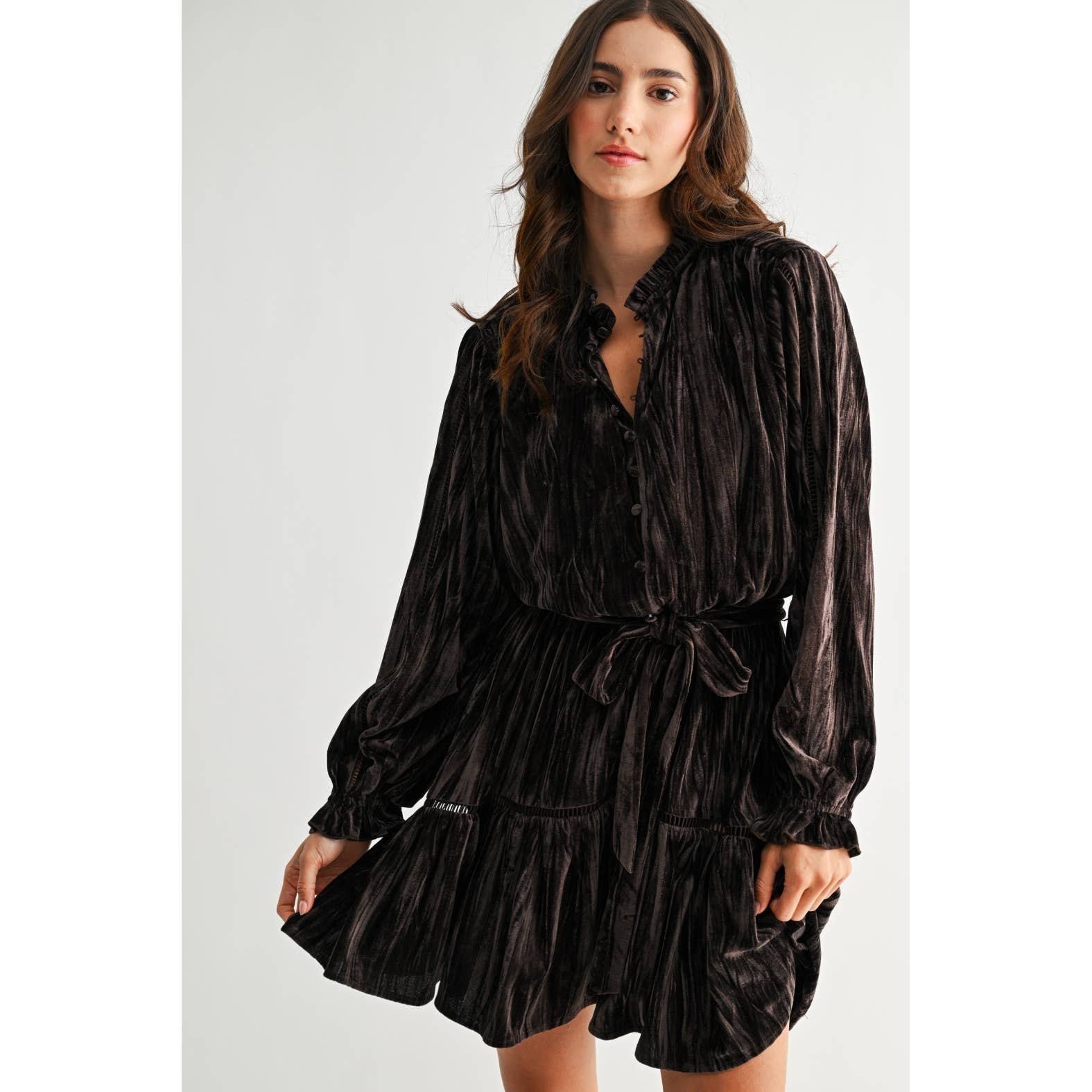 Camellia - VELVET LONG SLEEVE MINI DRESS