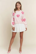 J.NNA - HEARTS PEARL Embroidered Sweater Top: Baby Pink