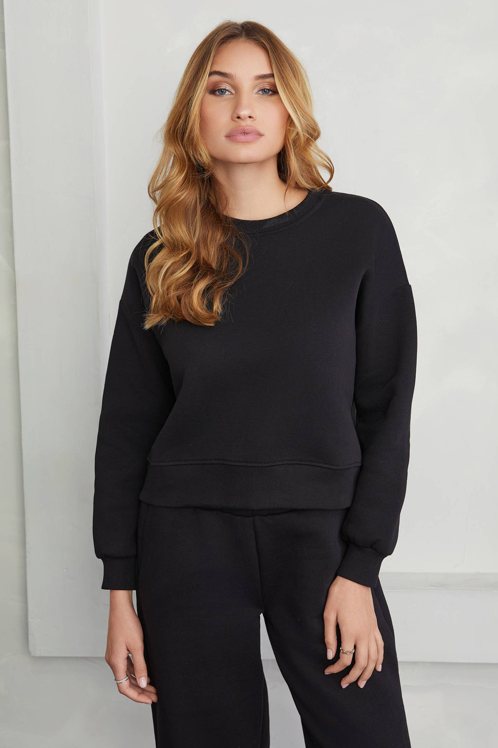 MILIO MILANO - COZY FLEECE CROP CREW NECK PULLOVER (77112)