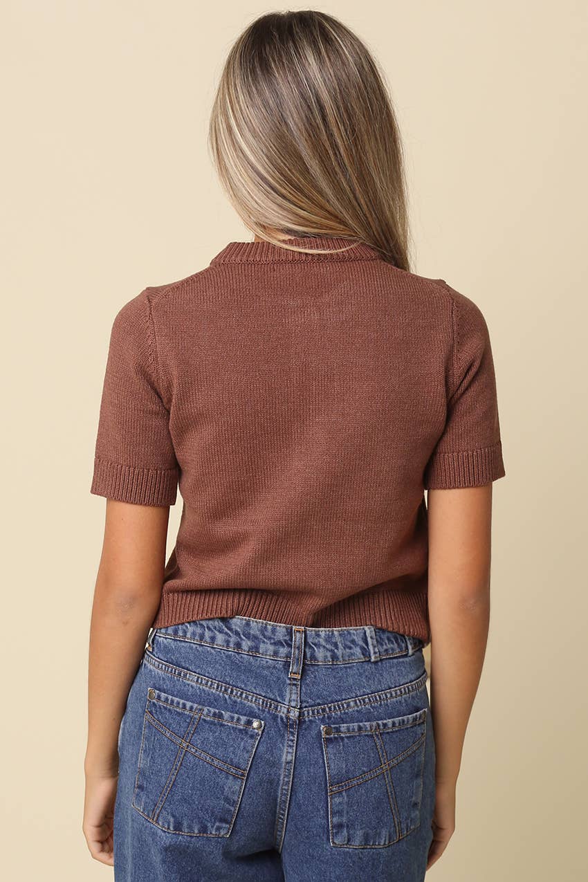 Olivaceous Leia Short Sleeve Knit Top IN Orange