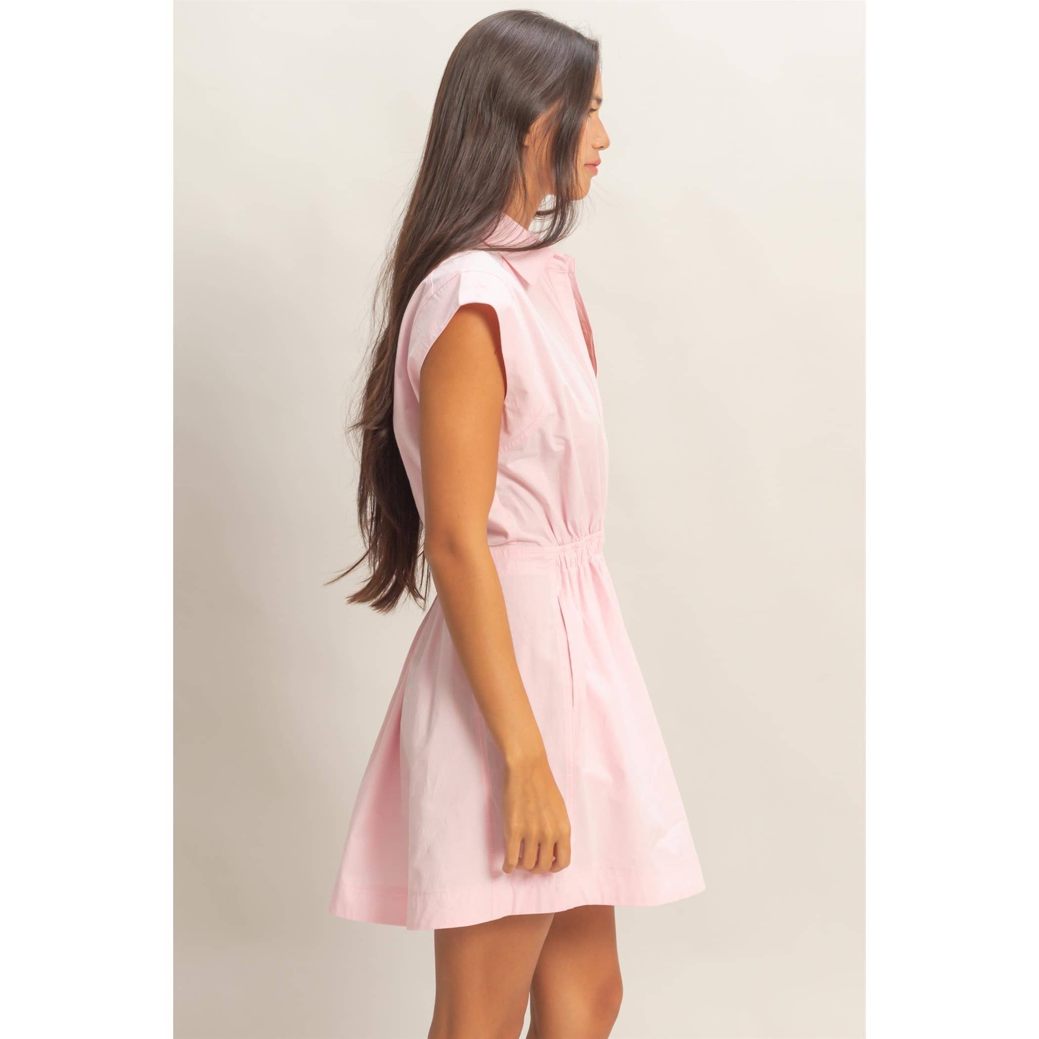 Sleeveless Collared  Mini Dress in SOFT PINK