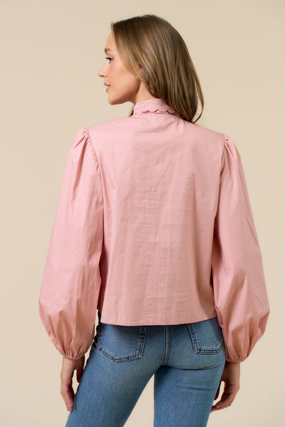 Lalavon - Ribbon Neck Blouse