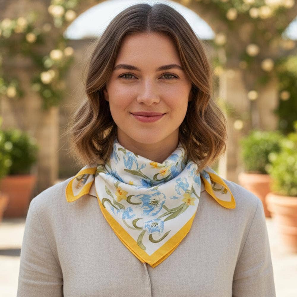 anbfashion - Spring Tulip Floral Silky Bandana Square Neck Scarf 4: YE
