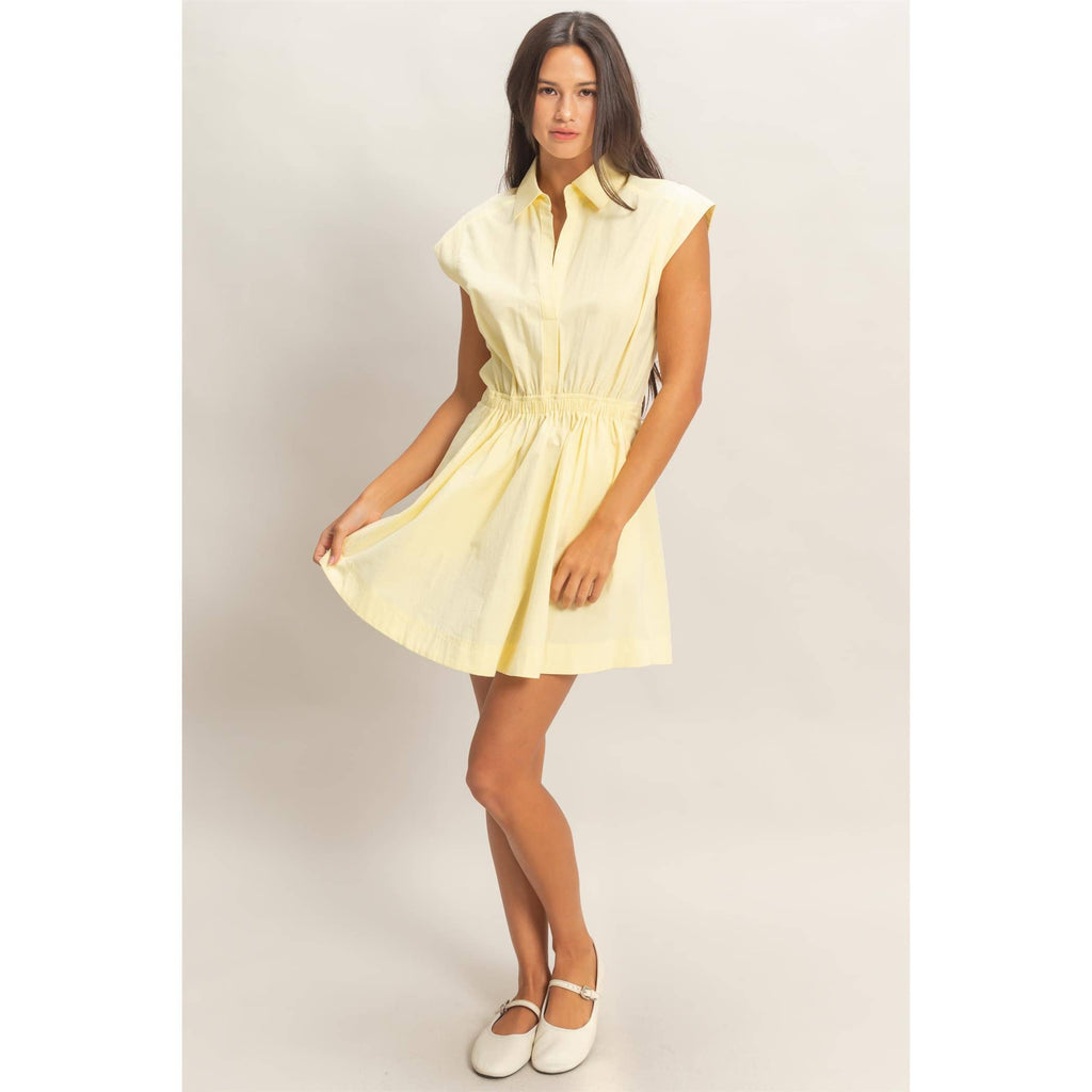Sleeveless Collared Mini Dress: PALE YELLOW