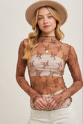 Bluivy - FLORAL EMBROIDERY LACE MESH LAYERING TOP: HAZELNUT