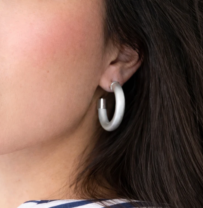 Hoo Hoops - Brushed Silver Hoop Earrings : Large