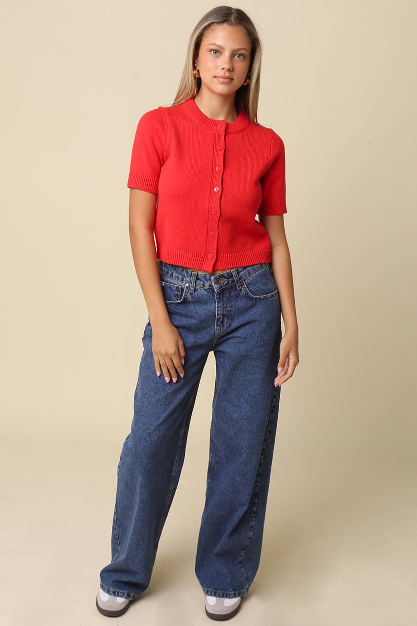 Olivaceous Leia Short Sleeve Knit Top IN Orange