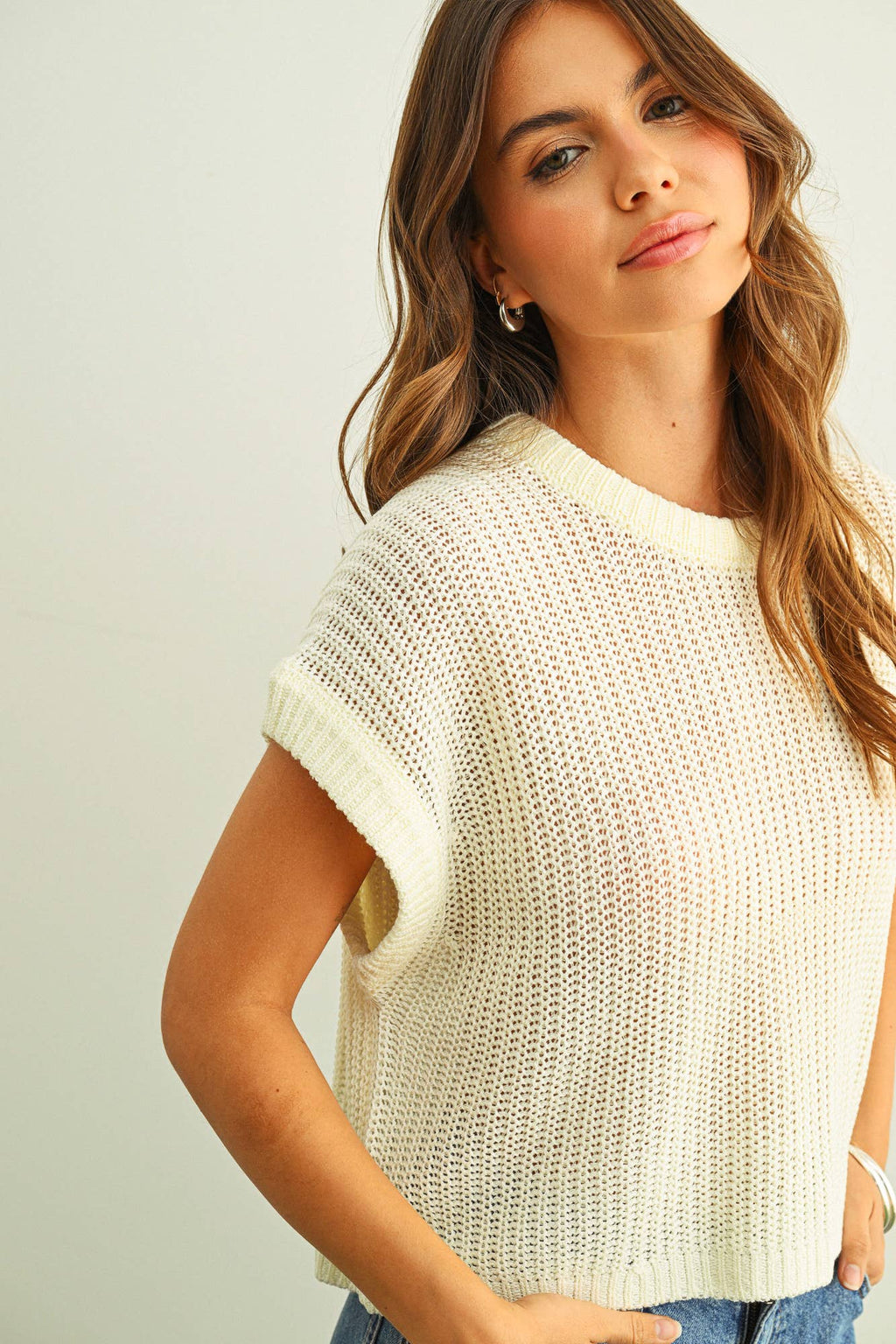 MIOU MUSE - T3332   DOLMAN SLEEVE KNITTED TOP: OFF WHITE