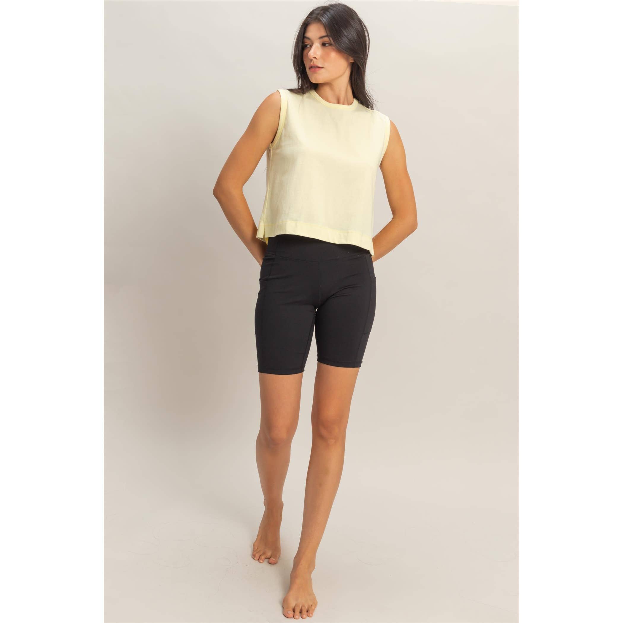 Double Zero - Sleeveless Crew Neck Top With Back Pleats: SOFT PINK