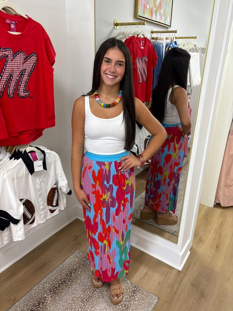 Karlie Big Floral Pleat Maxi Skirt