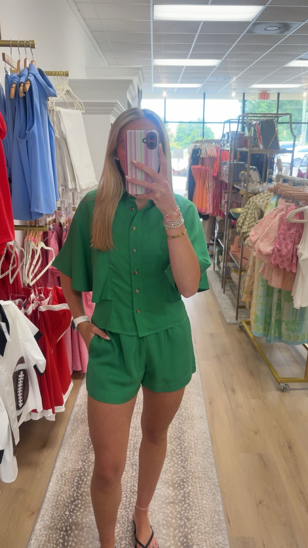 Ciebon Kelly Green Elastic Smocking Short Set