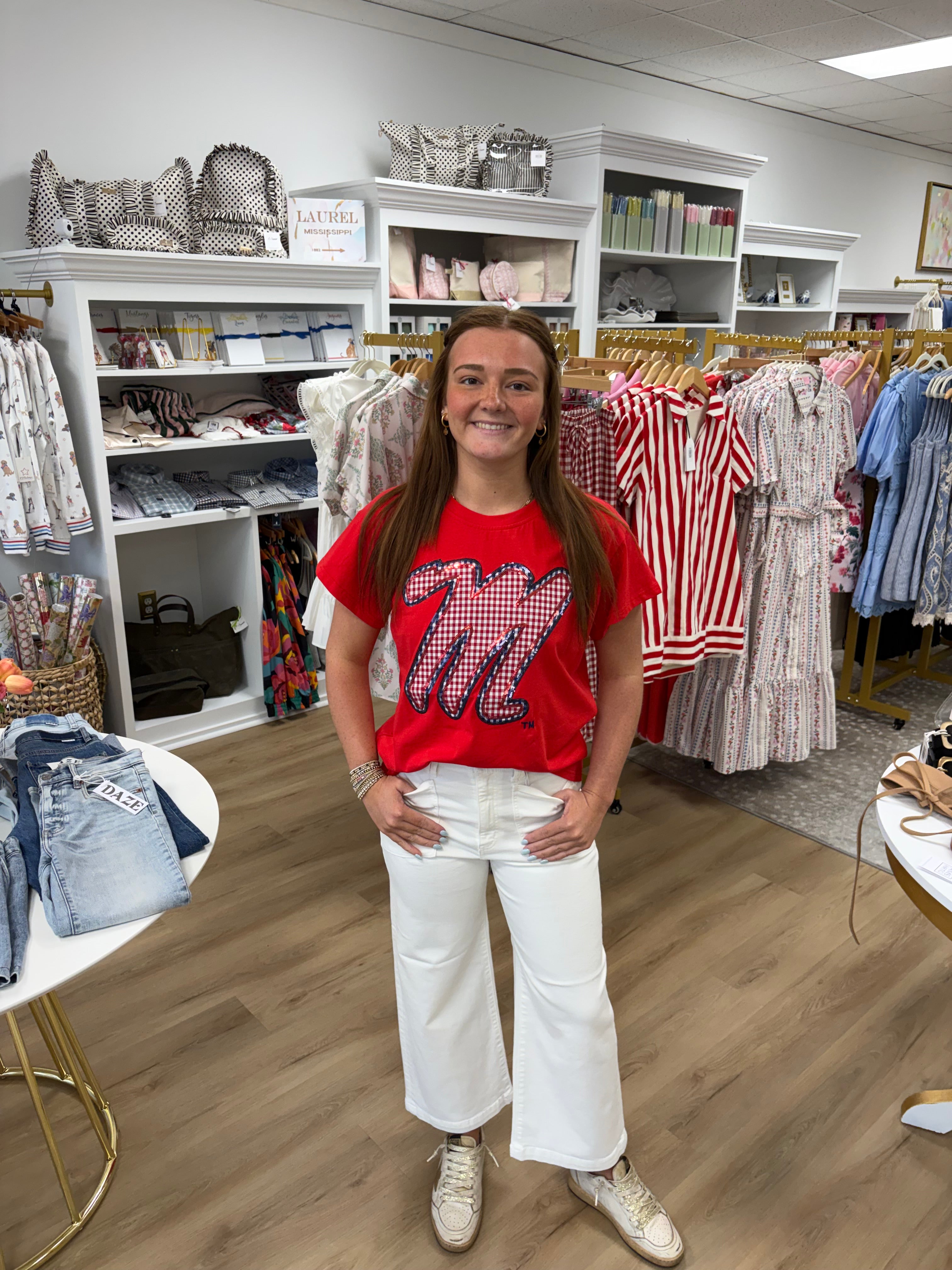 QOS Ole Miss Gingham Red Tee