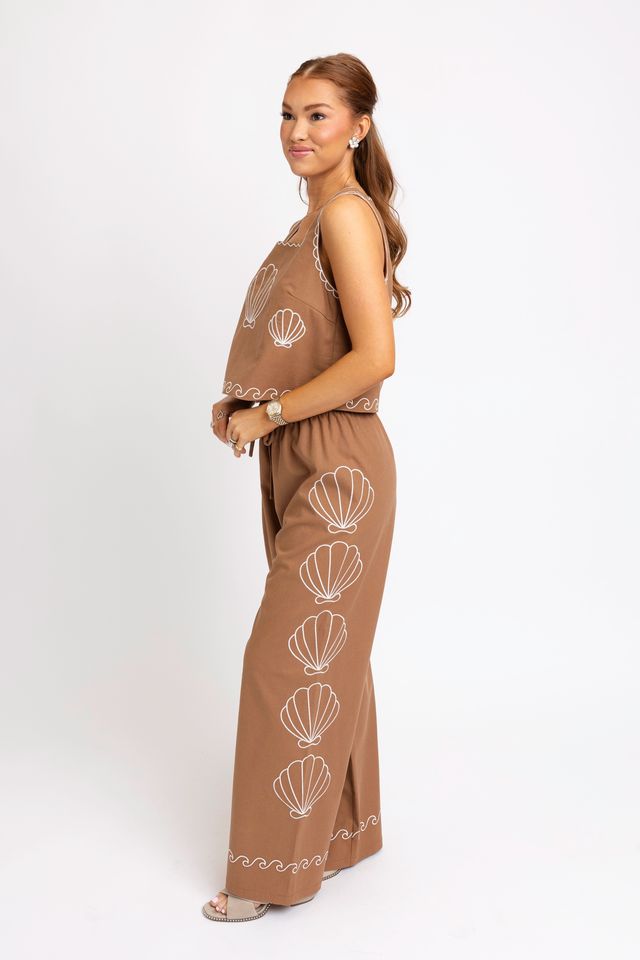 Karlie Brown Shell Embroidery Tank and Pant Set